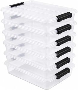 AREYZIN 6 Qt Clear Storage Bins with Lids,Stackable Plastic Storage Containers with Secure Latches,Multi-Purpose Classroom Storage Organizer for Craft Supplies,Paper & Office Stationery,6 Pack,Black