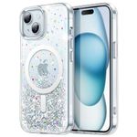 JETech Glitter Case for iPhone 15 6.1-Inch Compatible with MagSafe, Clear Cute Bling Sparkle for Women and Girls, Shiny Shockproof Magnetic Sparkly Phone Cover (Clear)