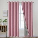 Joydeco Pink Curtains Blackout 96 Inches Long for Living Room, Pink Blackout Curtains 2 Panels Set for Bedroom Girls Nursery, Grommet Linen Room Darkening Textured Drapes (52x96 inch,Pink)