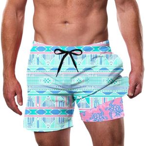 Cozople Men's Swimming Trunks with Compression Liner Blue Floral Style Board Shorts Plam Tree Hawaiian Graphic Bathing Suit with Phone Pocket L