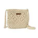 cewbycon Cotton Macrame Purse Bag | Hand-Woven Knitted Crossbody Shoulder Strap Zipper | Cute Fringe Boho Coin | white