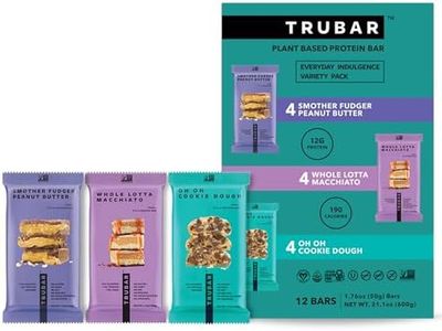 TRUBAR Vegan Protein Bar Variety Pack, Assorted Flavors, Peanut Butter, Macchiato, Cookie Dough, Gluten Free, Vegan Protein Snacks, 12G Plant-Based Protein, High Fiber, Healthy Protein Bars, 12 CT