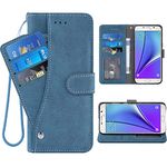 ELISORLI Compatible with Samsung Galaxy Note 5 Wallet Case Wrist Strap Lanyard Leather Flip Card Holder Stand Full Body Cell Phone Cover for Glaxay Note5 Gaxaly Notes 5s Five Women Men-Blue