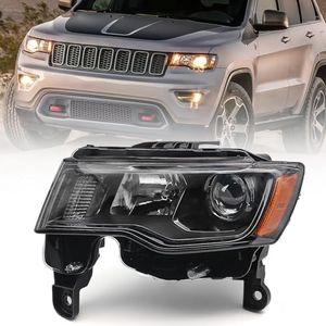 Huray Left Headlight Assembly for Jeep Grand Cherokee 2017-2021 [Only for Halogen Type] [Black Bezel] OE Headlamp Replacement Driver Side