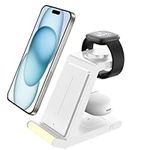 GLILAVO Wireless Charger for Fitbit Versa 3/Sense 2/Sense/Versa 4 and Pixel Watch 2, 3 in 1 Wireless Charging Station for iPhones, Androids, Airpods (V3, White)(Not for pixel watch 1st)