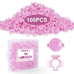 Glue Rings INFILILA 100PCS Disposable Rings For Lashes Smart Glue Rings Volume Lashes Fan Blossom Cups Fanning Cup Quick Blossom Cups Plastic Rings Anti-Spill Glue Holder for Eyelash Extensions (PINK)