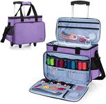 LUXJA Sewing Machine Case with Detachable Dolly and Removable Bottom Pad, Rolling Sewing Machine Tote Fits for Most Standard Sewing Machines, Purple