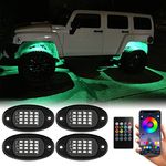 SUNPIE Rock Lights,60 LEDS RGB Rock Light for Cars Trucks AVT UTV SUV Off Road, Waterproof Multi Color Under glow Lighting Kit 4Pods Rock Light,APP/RF Control Neon Led Lights for Car Truck Accessories