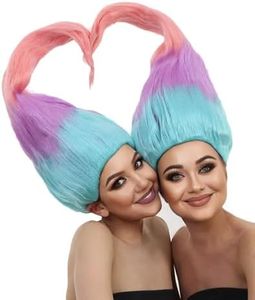 BC GOODS BY Women’s Twin Troll Style Wig | Multicolor Troll Hair Wig for Cosplay & Halloween | Adult Premium Breathable Capless Cap | Rainbow for Adults | Unique Fantasy Costume Accessory