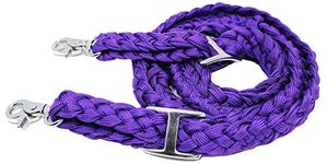 PRORIDER Roping Knotted Horse Tack Western Barrel Reins Nylon Braided Purple Snaps 60709