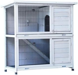 Rabbit Hutch Outdoor, 2-Story Rabbit Cage Indoor with Run, Bunny Cage with 2 Removable No-Leak Trays, Pet Cages with Non-Slip Ramp, Waterproof Roof