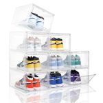 Attelite Clear Shoe Box, Set of 8, Stackable Plastic Shoe Box with Clear Door, Display Sneakers, Easy Assembly, Fits US Size 12 (13.4”x 10.6”x 7.4”)