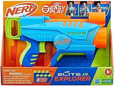 Nerf Elite Jr, Blaster Explorer Easy-Play, Facile à Tenir, Charger et Tirer, 8 fléchettes Nerf Elite, pour Filles et garçons, dès 6 Ans