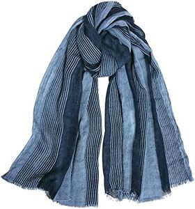 GERINLY Cotton-Linen Scarves Mens Stripe Crinkle Long Scarf European Neck Wrap Bufanda de Hombres Fashion (Blue)