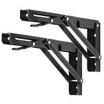 YUMORE Folding Shelf Brackets, 10 Inch Heavy Duty Collapsible Shelf Bracket, Black DIY L Bracket for Workbench Folding Table Hinge, Max Load: 330lb, 2 Pack