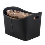 Relaxdays Faux Leather Firewood Basket, Sturdy Log Storage Bin with Handles, Size XL, Black