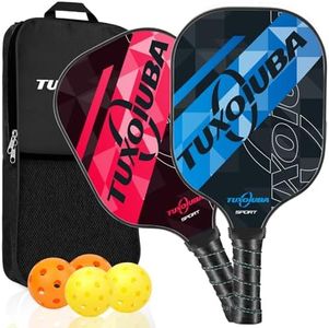 TUXOIUBA Pickleball Paddles Set of 2, Composite Graphite Carbon and Fiberglass Face, Lightweight Best Pickleball Rackets & 4 Indoor Outdoor Balls & Bag, Pickleball Gifts for Family, Kids and Beginner