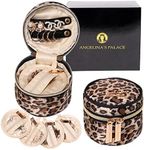 Angelina's Palace Round Jewelry Organizer Case Travel Bag Bridesmaid Gifts Silk Satin Box for Necklace Earring Bracelet Ring(leopard)