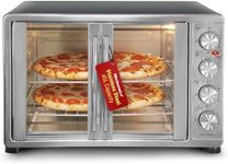 Elite Gourmet ETO-4510M French Door 47.5Qt, 18-Slice Convection Oven 4-Control Knobs, Bake Broil Toast Rotisserie Keep Warm, Includes 2 x 14" Pizza Racks, Stainless Steel