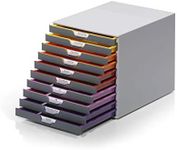 Durable Desktop Drawer Organizer (VARICOLOR 10 Compartments with Removable Labels) 11" w x 14" d x 11.375" h, Gray & Multicolored (761027)