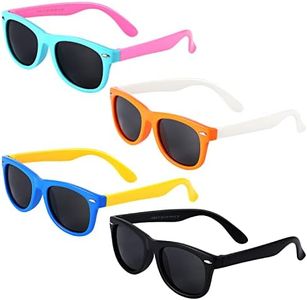 KINBOM 4 Pairs Colored Frame Sunglasses, Stylish Kids Polarized Sunglasses with Grey Lenses Elastic Rubber Sunglasses for Toddlers Kids Party Outdoor Activities, 4 Colors, 12.4cm