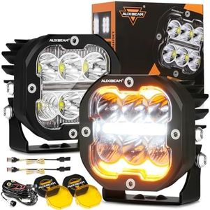 Auxbeam 3 Inch 84W LED Pods DRL & Turn Signal X-PRO Series 9600LM Spot Flood Combo Ditch Lights Offroad Driving Spotlight Amber Fog Light Cube Auxiliary Flood Lights with Black/Yellow Covers, Pair