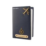 AICA Personalised Name & Charm Leather Passport Cover Holder for Men & Women (NavyBlue) | Birthday Gifts for Men