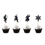 Arthsdite 48Pcs Ninja Cupcake Toppers Pre-assembled Black Glitter Karate Kung Fu Warriors Darts Cupcake Picks Baby Shower Kids Boys Ninjas Themed Birthday Party Cake Decorations