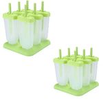 WOTOFY Set of 6 Plastic Reusable Ice Pop Makers, Homemade Popsicle Frozen Ice Cream Moulds Tray Kulfi Candy Ice Lolly Mold for Children & Adults (Green - 2)