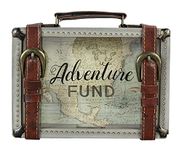 Young's 17223 Adventure Fund Suitcase Buckle Wooden Travel Savings Bank, 8.5" x 2" x 6"