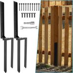 AXWHYS Fence Post Repair 2 Pack,Fence Post Stake Double Ground Spike with Black Powder-Coated for Repair Tilted/Broken Wood Fence Post