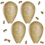 4 Pack Wasp Nest Decoy, Fake Wasp Hanging Nest Hornet Repellent Trap, Effective Wasps Hornets Control Deterrent Safe Non-Toxic Fake Trap for Home Garden