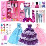 Demolike Doll Clothes and Accessories with Closet Wardrobe Kit for 11.5 Inch Girl Dolls Dress up Clothing Sets Including Wardrobe Suitcase Fashion Wedding Dress Outfits Storage Accessories Toys