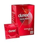 Durex Thin Feel Condoms, Regular Fit, 20s, Secure, Natural Latex, with Silicone Lube, Easy On Shape, More Sensitivity