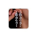 Atentuyi Silver Rhinestones Earrings Dangle Diamond Tassel Earrings Long Chain Chandelier Earrings Crystal Fringe Wedding Earrings Leaf Cz Bridal Earrings Jewelry for Women and Girls