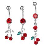 Holibanna 3pcs Crystal Navel Ring Belly Button Rings Cherry Cute Belly Button Rings Belly Bars Double Belly Piercing Belly Button Piercings for Women Girls