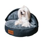 Silverline Peek-a-Boo Comfy Cave Pet Bed: Luxury Dog Bed & Cat Bed, European Construction, Machine Washable, Removable Nesting Hood, Available in Three Sizes & Colours (Midnight Grey, Small)