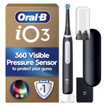 Oral-B iO 3 Matt Black Ultimate Clean Electric Toothbrush, 1 Refill Holder, 1 Charger Pouch, 1 Travel Case, Designed by Braun, Packaging May Vary