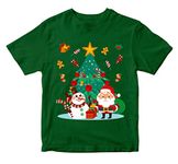 WALLABY KIDS Boys & Girls Cute Christmas Theme T-shirt Santa Claus Party 100% Cotton Unisex Kids T-Shirt (Bottle Green; 3-4 Years)