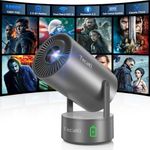 Tecaki Portabler Projector with Built-in Battery, Outdoor Movie Projector for Camping, Backyard, Bedroom, Mini Projector with WIFI and Bluetooth, 180° Rotatable Stand, Auto Keystone, Electric Focus