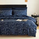 Wake In Cloud - Constellation Duvet Cover Set, White Space Stars Pattern Printed Navy Blue, Soft Microfiber Bedding with Zipper Closure (3pcs, Queen Size)