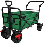 BEAU JARDIN Collapsible Foldable All Terrain Push Pull Wagon 350lbs Folding Beach Wagon Cart with Brake Free Standing Utility Camping Grocery Portable Outdoor Garden Sport Heavy Duty Shopping Green