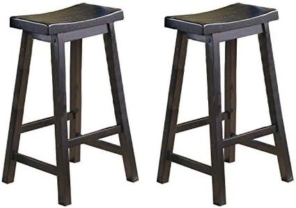 Lexicon Victoria Saddle Solid Wood Bar Height Bar Stool Set of 2 - Saddle Kitchen Stool Dining Height Stools for Dining, Armless Chair Seating, Perfect Casual - 28.5" Black Sand