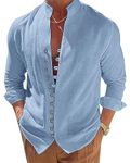 NANAMEEI Men's Linen Shirts Button Down Causal Shirt Lightweight Long Sleeve Shirts, Light Blues,3XL