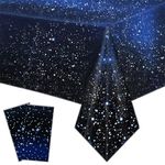 SINGOMON 2 PCS Blue Table Cloth Starry Night Table Cloths Plastic Table Cloths Rectangular Galaxy Star Tablecloths Disposable Table Cover Starry Sky Tablecloths for Stage Star Birthday Space Party