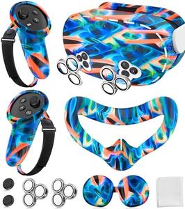 Silicone Cover Set Compatible with Meta/Oculus Quest 3s Accessories, Silicone Face Cover, Controller Grip Cover, Camera Lens Protector, VR Shell Cover, Protective Lens Cover, Not Fit Quest 3