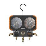 NAVAC N2A4 Manifold Gauge | Class 1.0 Accuracy | Impact-Resistant HVAC Gauge | Aluminum Body and Rubber Cover | Easy-to-Read Analog Display | Folding Hook | 1 Year Warranty