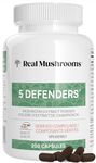 Real Mushrooms 5 Defenders Capsules - Organic Mushroom Extract w/Chaga, Shiitake, Maitake, Turkey Tail, & Reishi Supplement Vegan, Non-GMO, 200 Caps