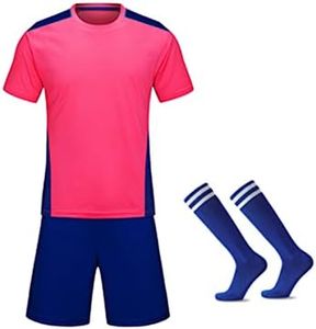 M2C Boys Girls Soccer Uniform Athletic Jersey Shorts Socks Set Pink 9-10