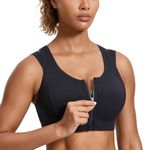 SYROKAN Front Zip Sports Bras Women High Impact Double Mesh Racerback Padded Wireless Bra Black L